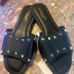 A. Giannetti Black Studded Women's Slide Sandal NEW